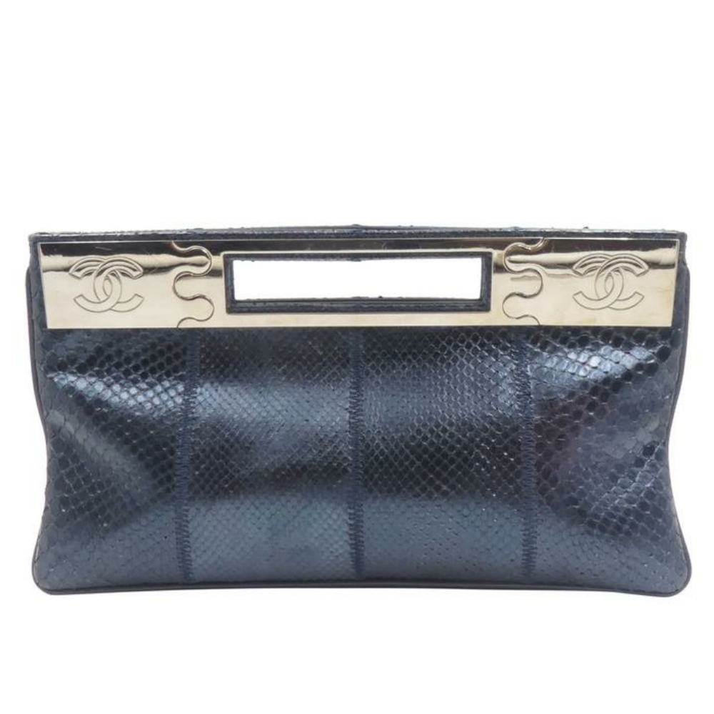 AUTHENTIC Vintage Chanel Snakeskin Leather Clutch